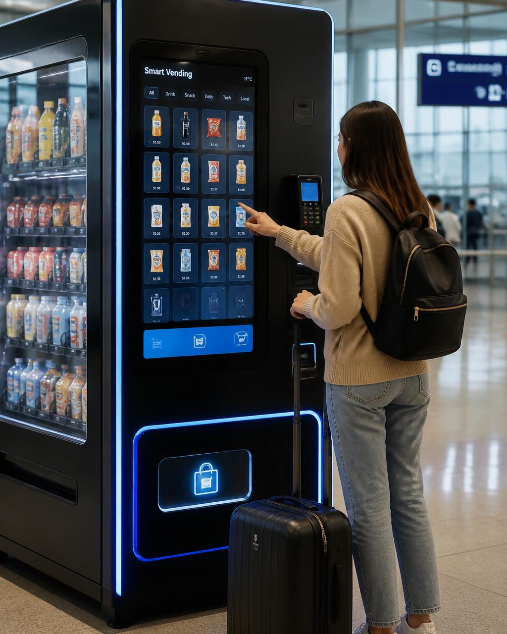 Touchscreen smart vending machine in a public transit terminal